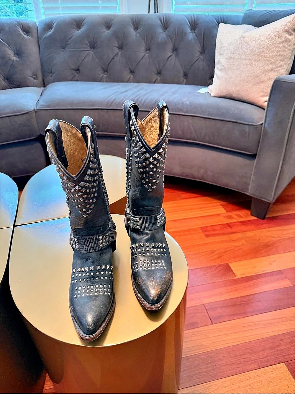 Frye Faye Studded Western Boots Black